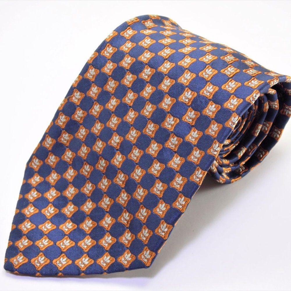 Salvatore Ferragamo Navy Blue & Orange Silk Tie